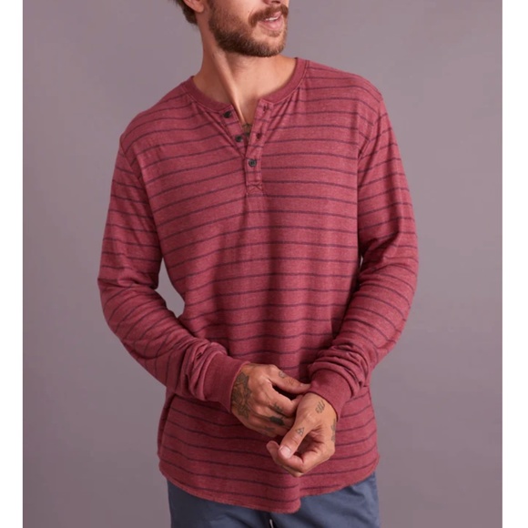 Marine Layer Double Knit Cordovan Navy Long Sleeve Henley Top - Picture 2 of 5
